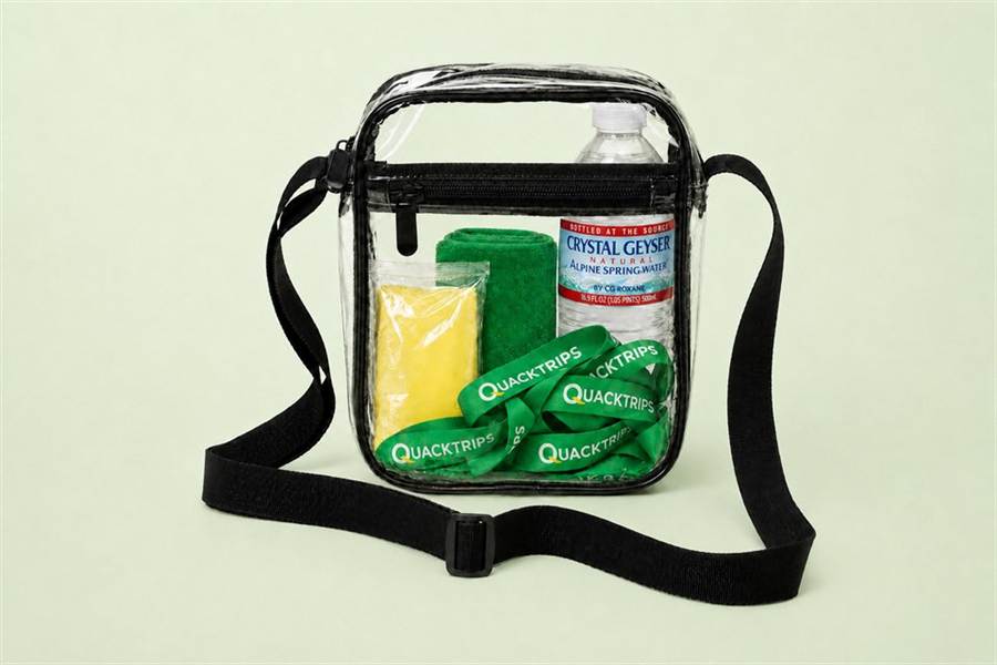 Clear stadium bag with fan essentials